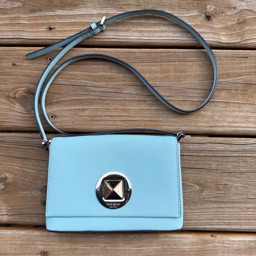Kate Spade Crossbody‎ Bag Womens Small Blue Good Saffiano Leather Turn-Lock Flap